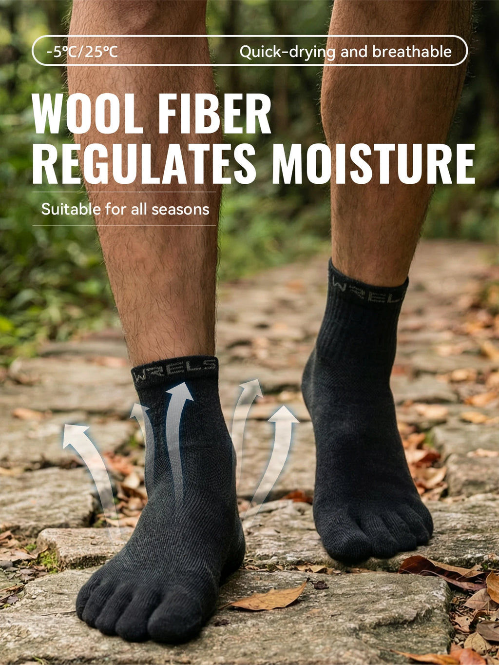 Merino Wool Five-Toe Socks for Running & Hiking