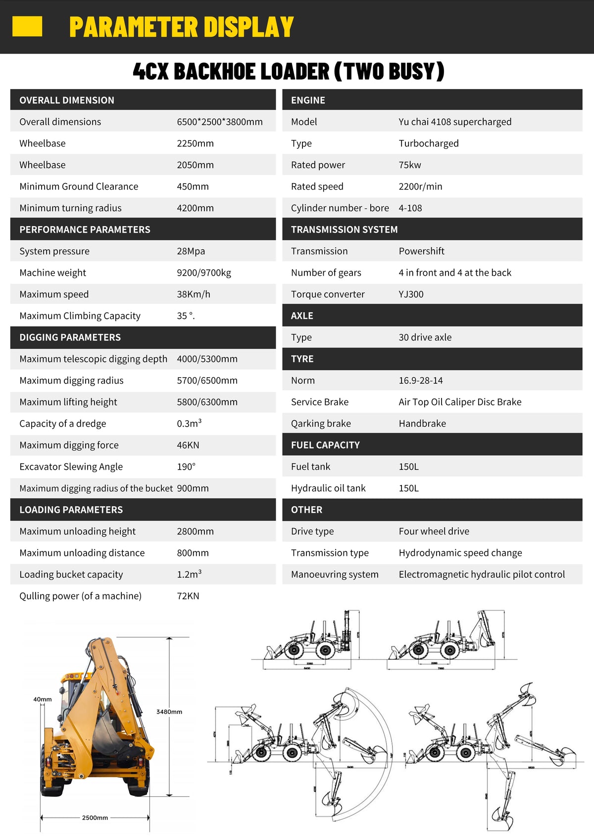 Nicosail 4-Ton 4x4 Backhoe Loader – Heavy Construction Mini Loader, Customizable