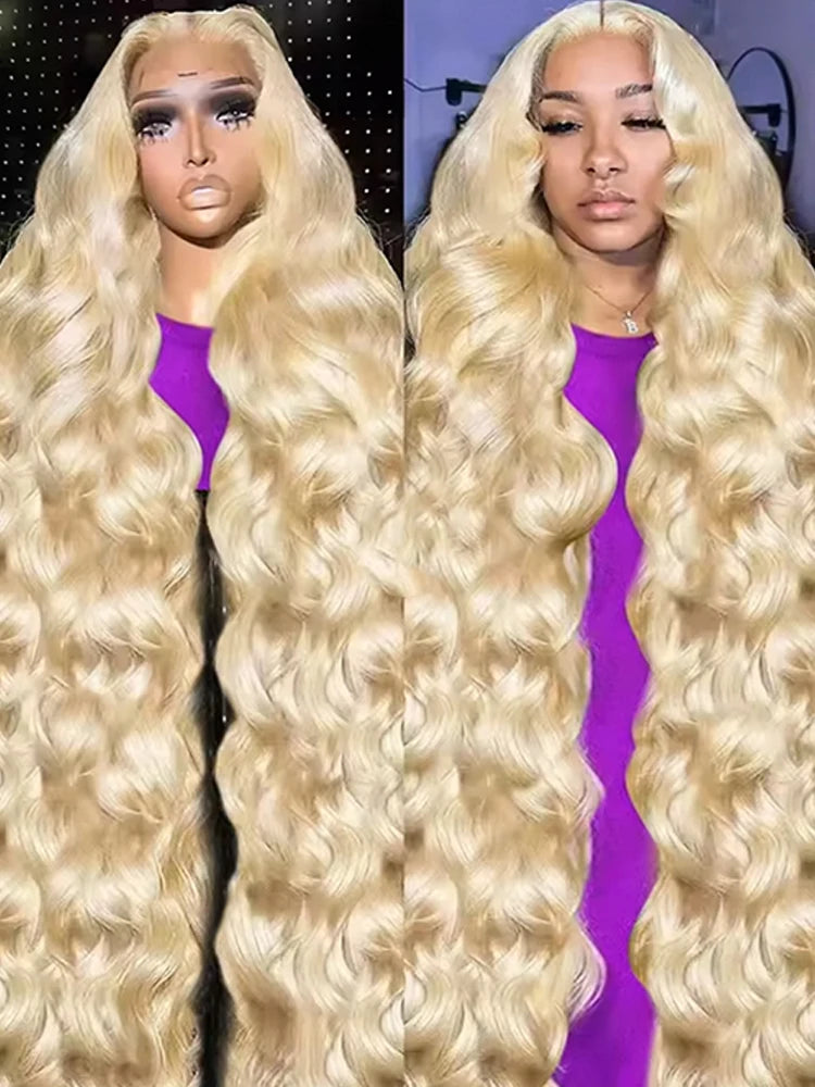 34 Inch 613 13x6 Lace Front Wig Human Hair Body Wave Blonde Lace Frontal Wigs for Women 200 Density Natural Hairline