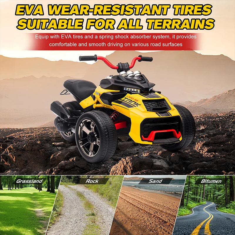 12V Kids Ride-On ATV – Three-Wheel Electric Toy with Lights