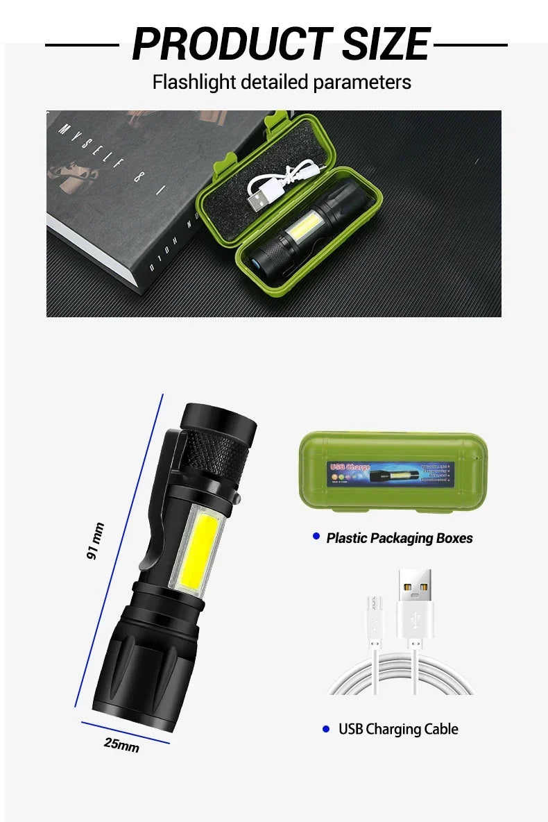 Mini Torch LED Rechargeable Flashlight — High Power USB Charging Waterproof Camping Lantern