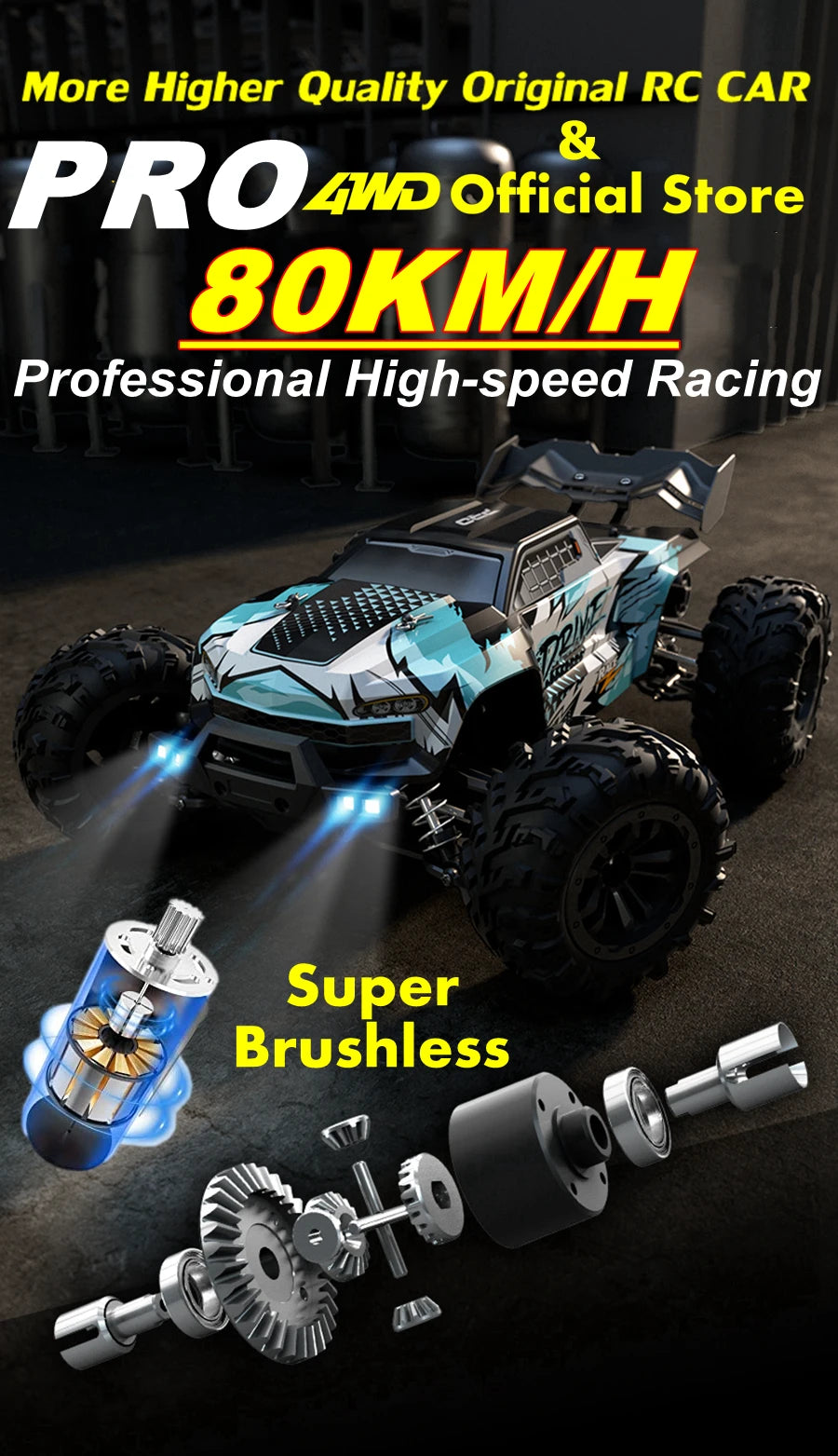 1:16 Scale 4WD High Speed RC Car – 80KM/H Brushless Off-Road Racing Drift Buggy