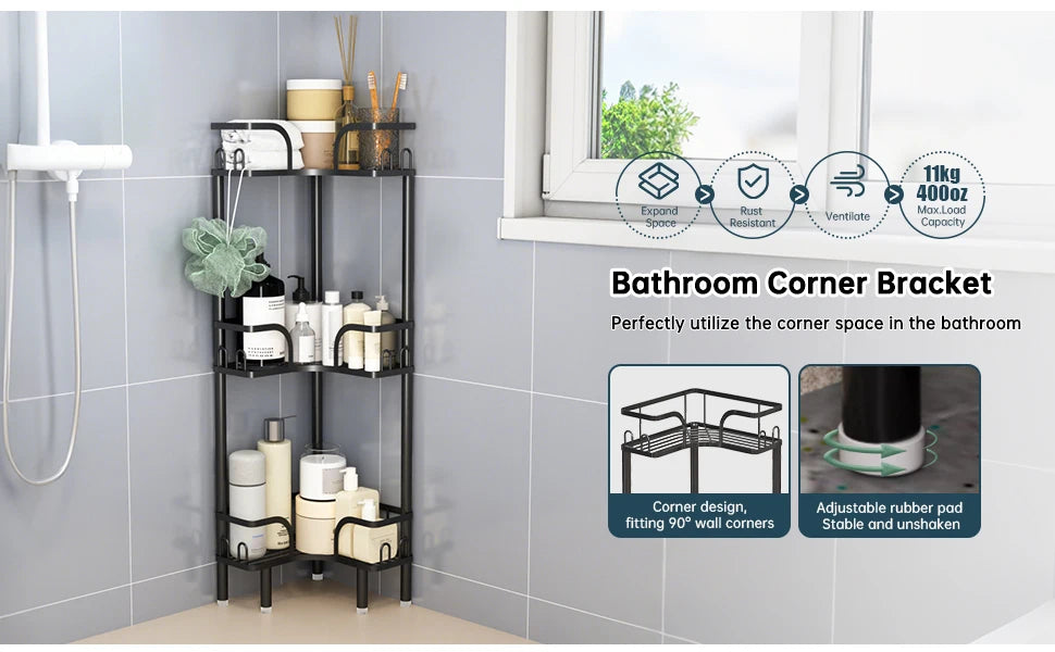 Bathroom Corner Shelf — Multi-Layer Freestanding Storage Rack for Shower & Bath Supplies