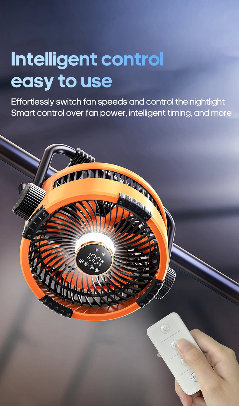 6-in-1 Portable Camping Fan – 20000mAh Rechargeable Wireless Tent Ceiling Fan with LED Light & Power Bank