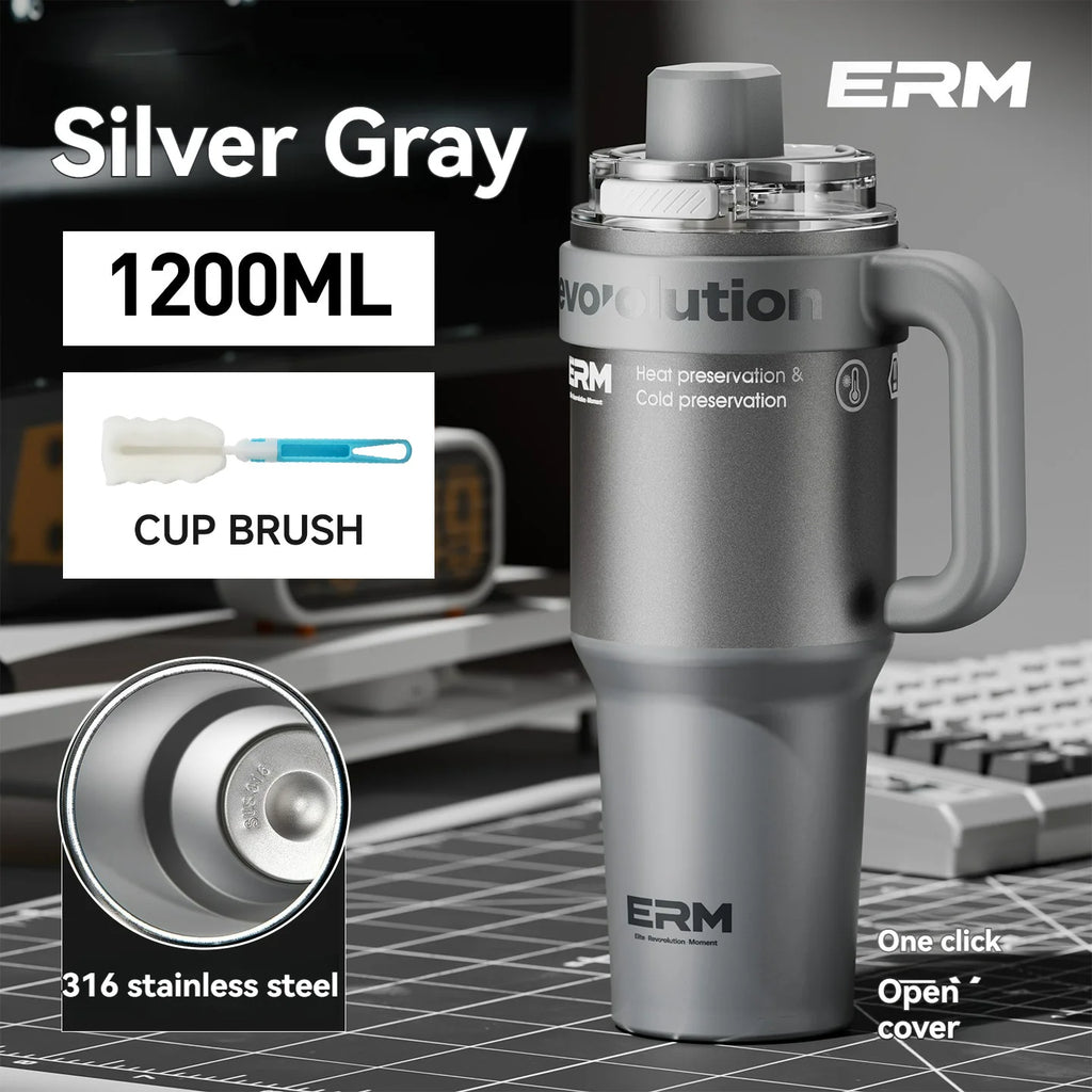 1200ml Insulated Tumbler with Straw & Handle