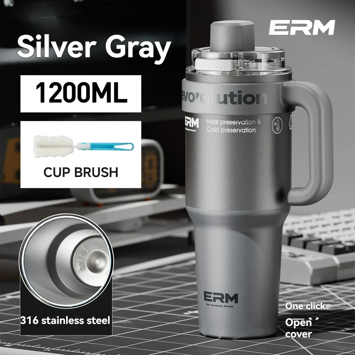 1200ml Insulated Tumbler with Straw & Handle