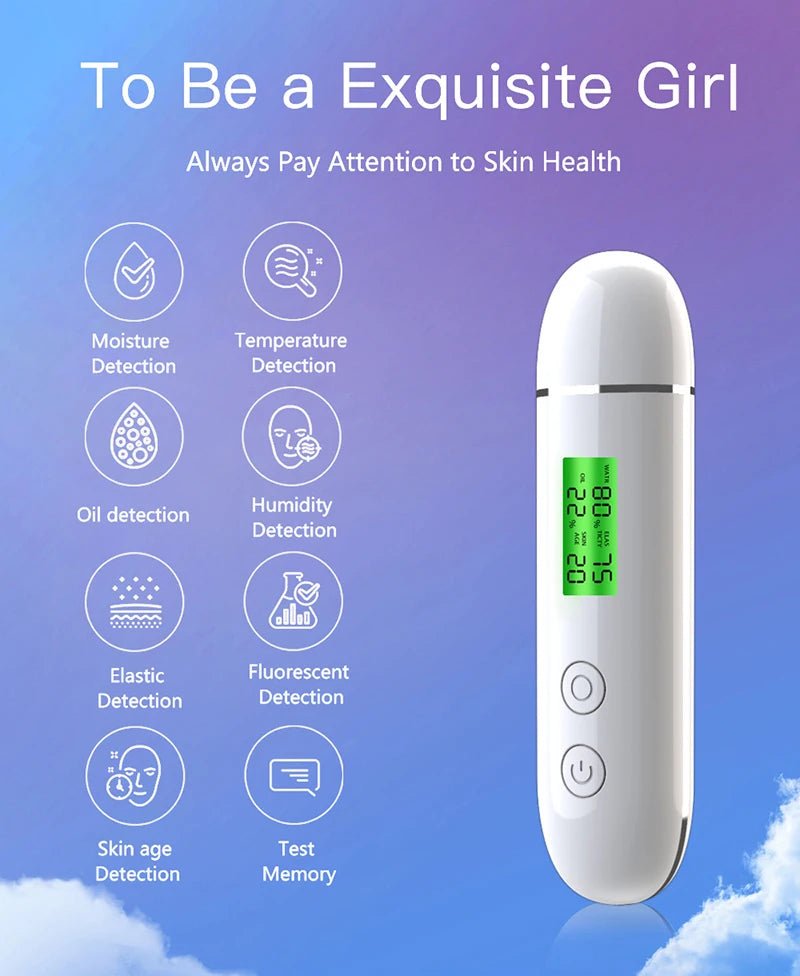 LCD Skin Moisture & Oil Analyzer Pen – Fluorescent Agent Detector, Elasticity & Skin Age Tester