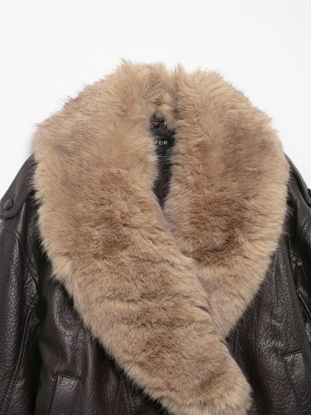 Women's Double-Breasted Faux Fur Collar Leather Bomber Jacket – Loose Warm Streetwear Coat