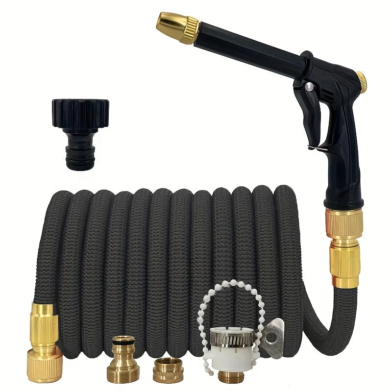 Expandable Magic Garden Hose with Spray Gun – Anti-UV Rubber, Anti-Kink, 25–150 ft, Car Wash & Outdoor Watering