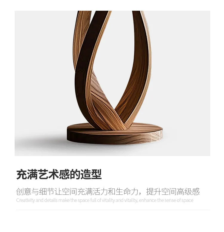 Wood Floor Lamp – Sculpted Base and Fabric Shade