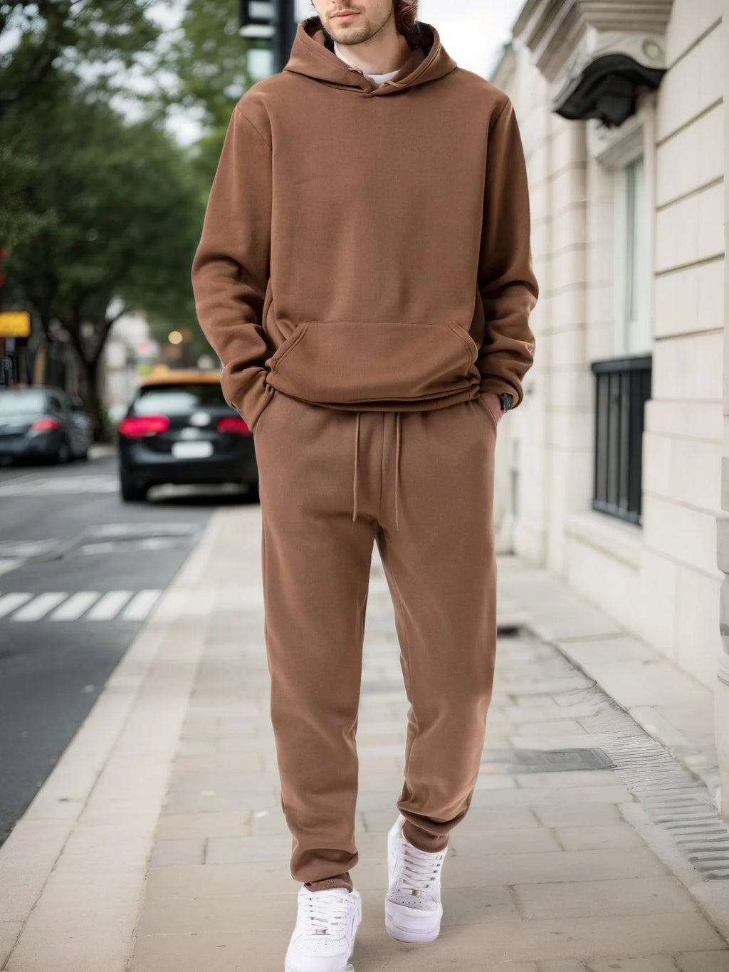 Men's Solid Color Hoodie & Jogging Pants Tracksuit – Casual Outdoor Sportswear Set