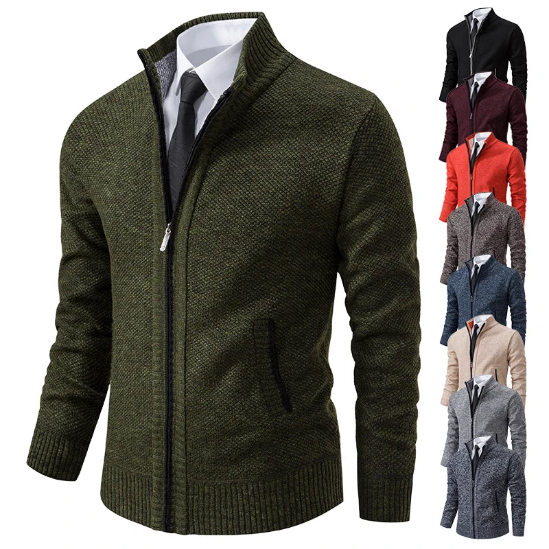 Men's Fleece Zip Cardigan Jacket — Warm Casual Layering Piece