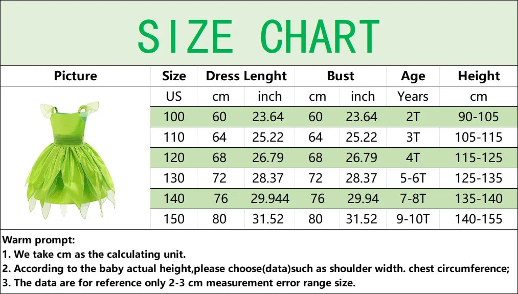 Tinkerbell Fairy Princess Dress — Green Elf Costume with Wings for Girls