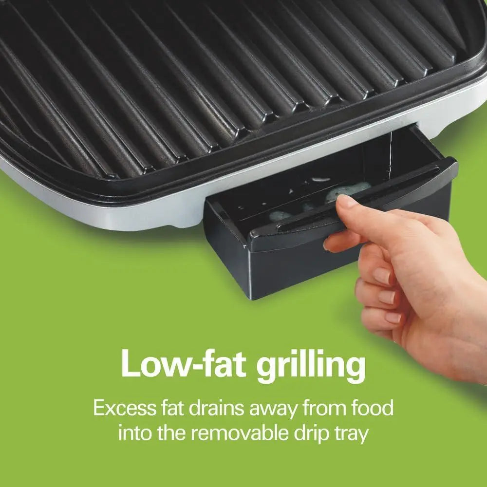 6-Serving Electric Indoor Grill | 90 Sq. In. Nonstick Plates, Floating Hinge, 1200W, Removable Drip Tray, Silver, Keto & Low-Carb Friendly