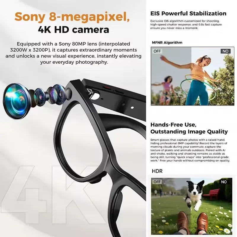 Smart Glasses with 3600mAh Power Bank — Bluetooth Audio & Built-In Battery