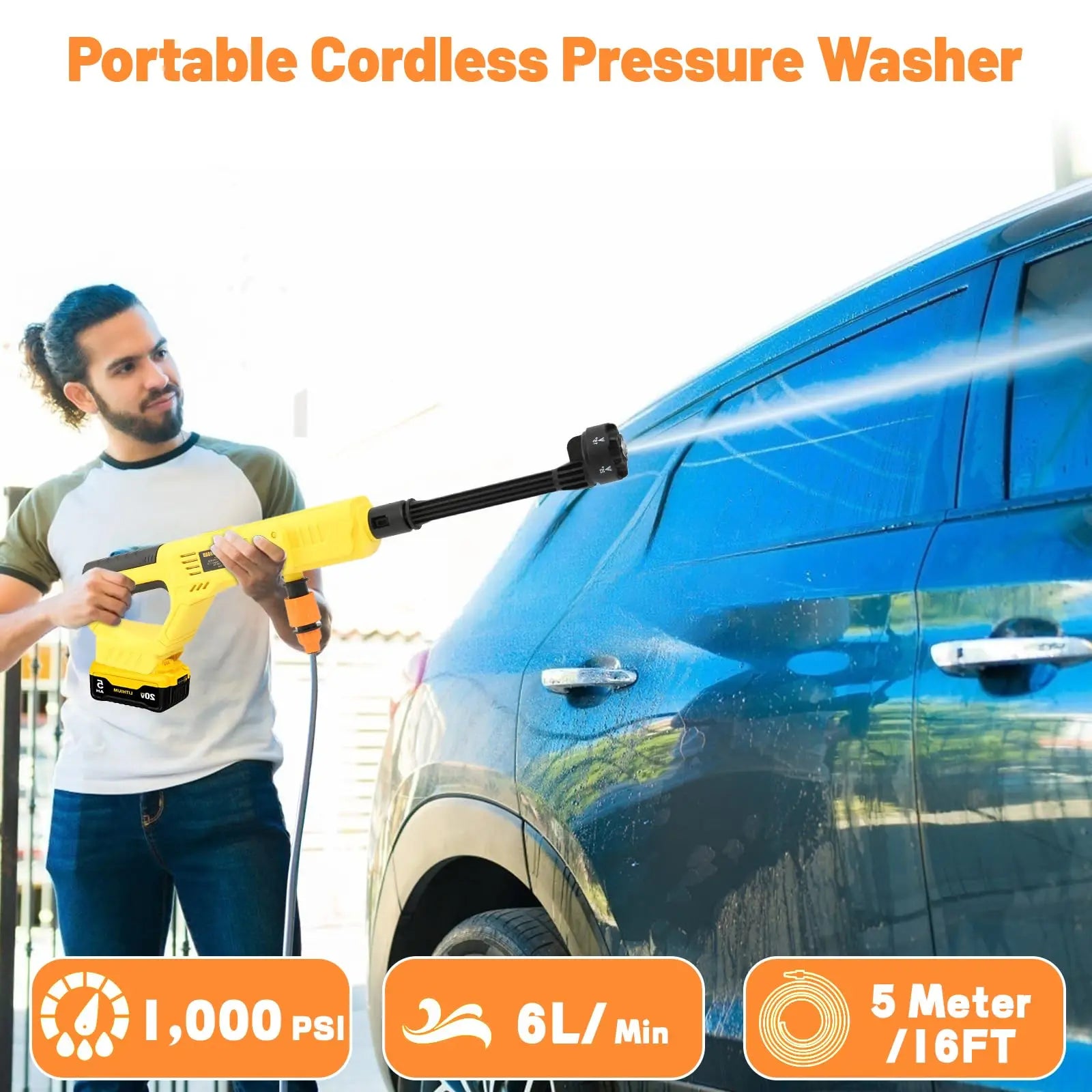 Brushless Cordless Pressure Washer – 6-in-1 Nozzle, DeWalt 20V Battery Compatible
