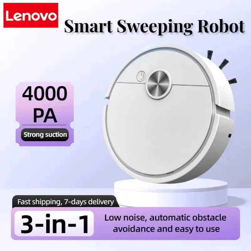 Lenovo 3-in-1 Smart Robot Vacuum Cleaner — 4000Pa Strong Suction for Hard Floors, Pet Hair & Carpets