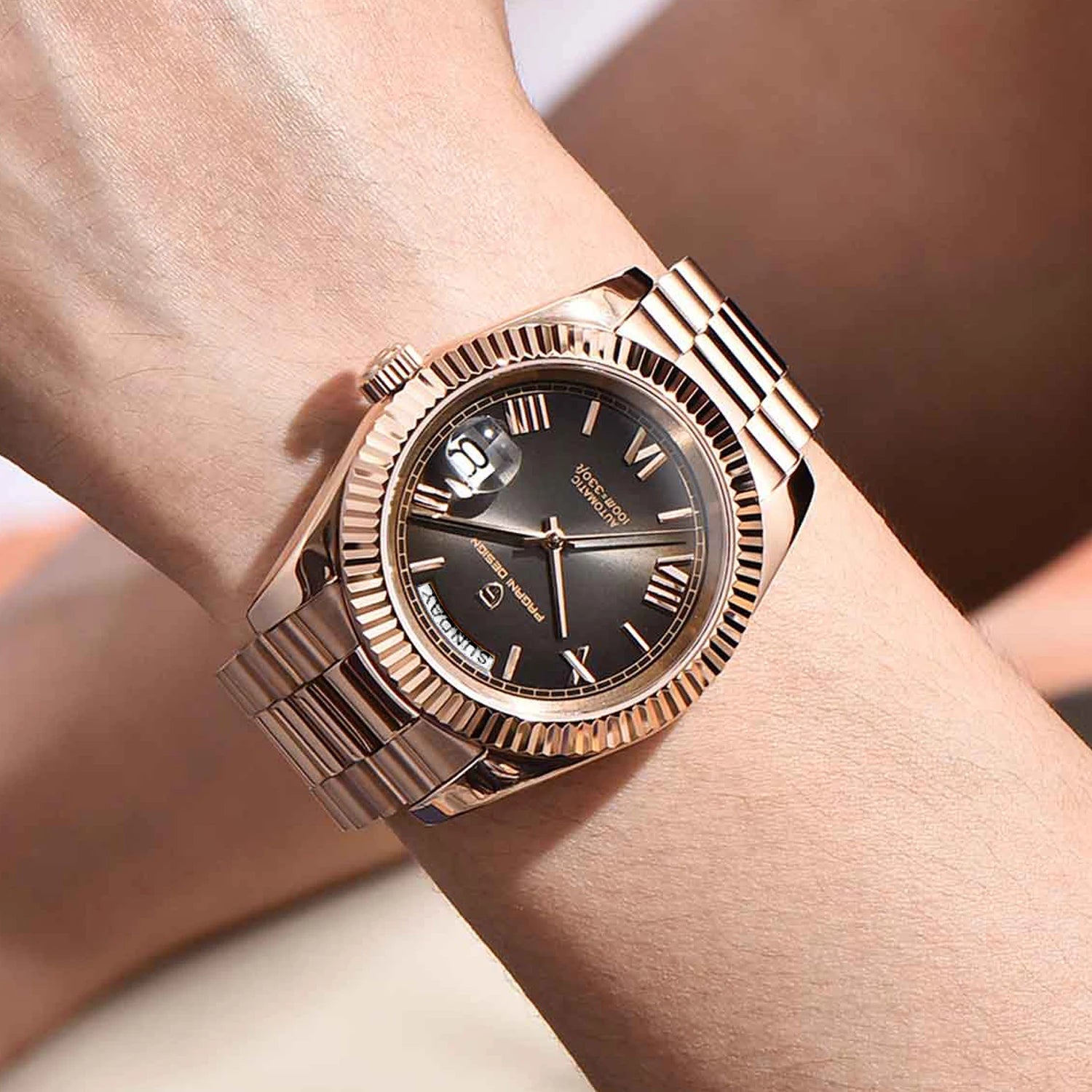 PAGANI DESIGN DD36 Men's Automatic Watch | Rose Gold Luxury Mechanical Sapphire Mirror Wristwatch