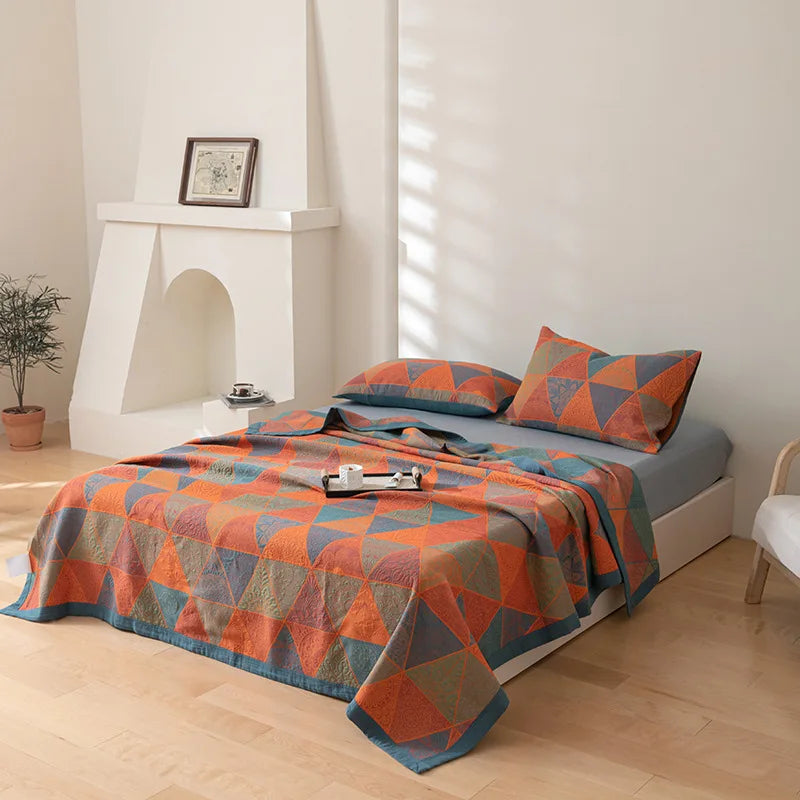 Ethnic Cotton Gauze Bedspread – Decorative King Size Bed Cover Blanket & Quilt, 220x240cm