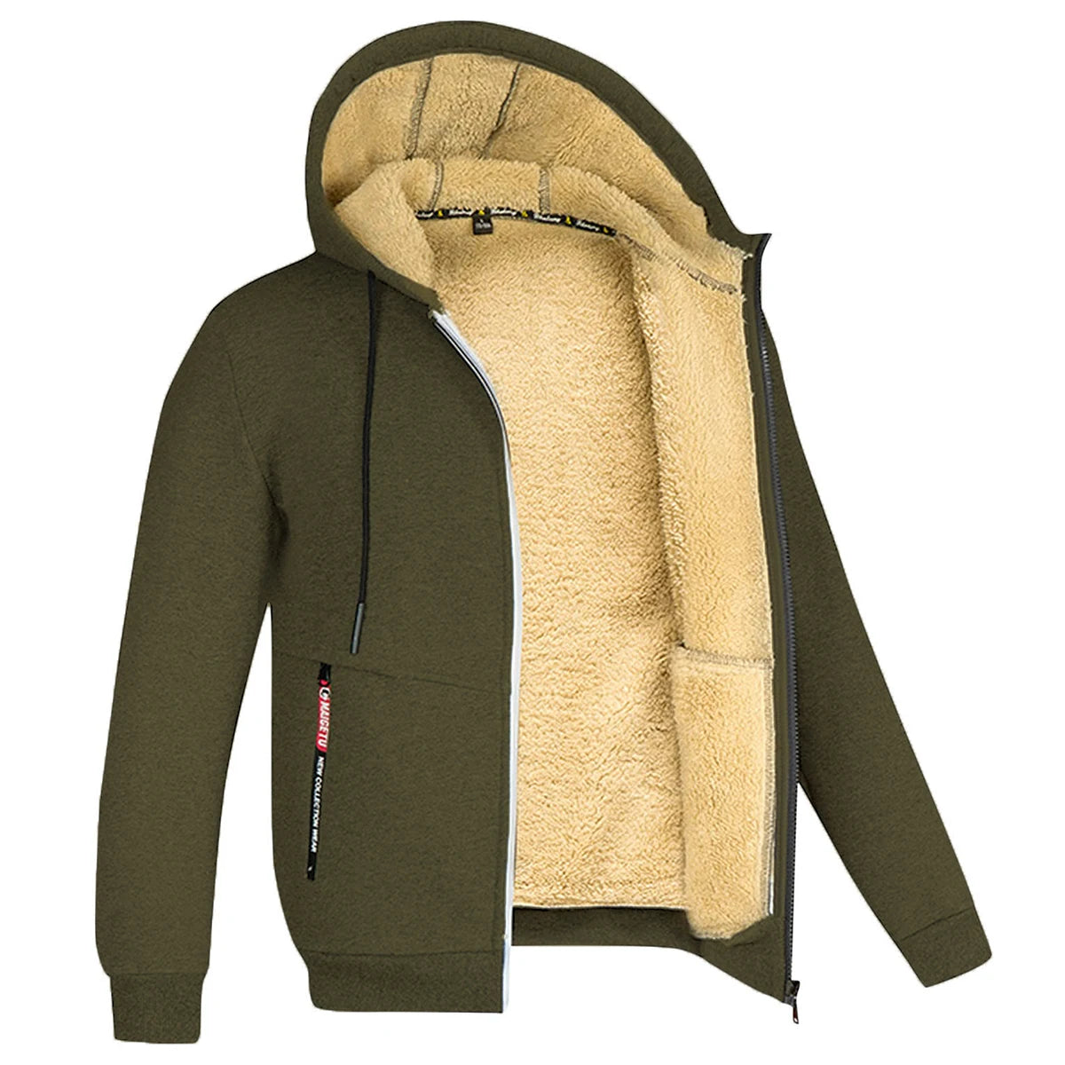 Men's Camouflage Fleece Hooded Zip Jacket – Thick Streetwear Coat for Autumn & Winter