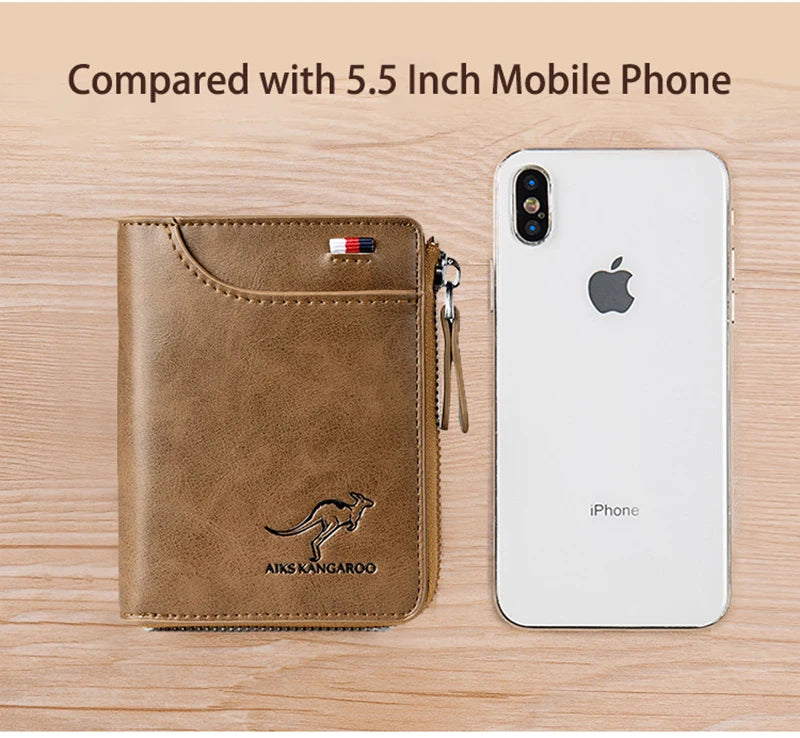 Men's RFID Leather Business Wallet – Zipper Card Holder Purse with RFID Protection