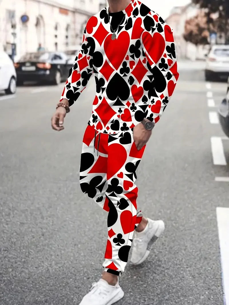 Men's 3D Print Long Sleeve T-Shirt & Jogger Pants Street Tracksuit
