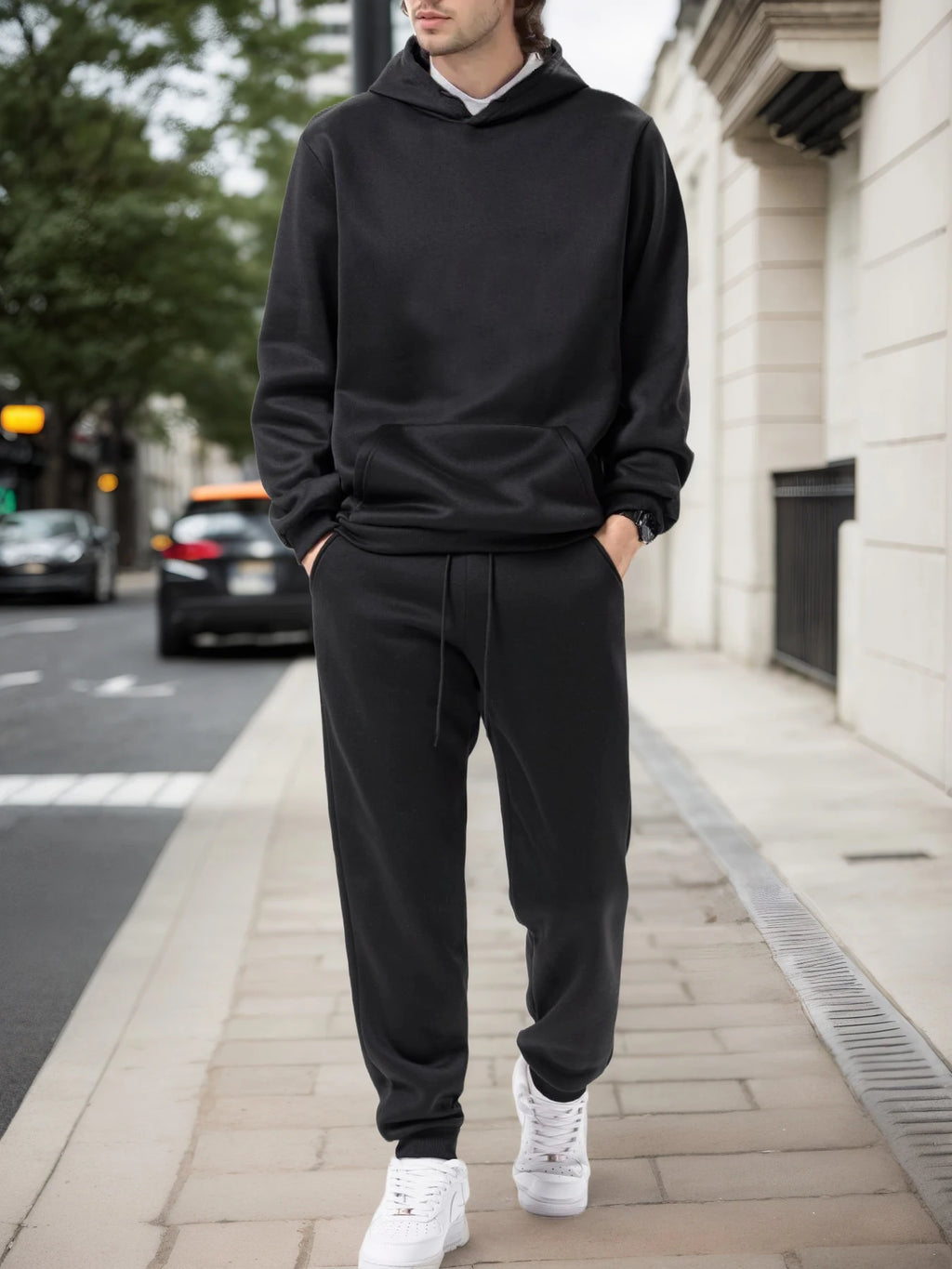 Men's Solid Color Hoodie & Jogging Pants Tracksuit – Casual Outdoor Sportswear Set