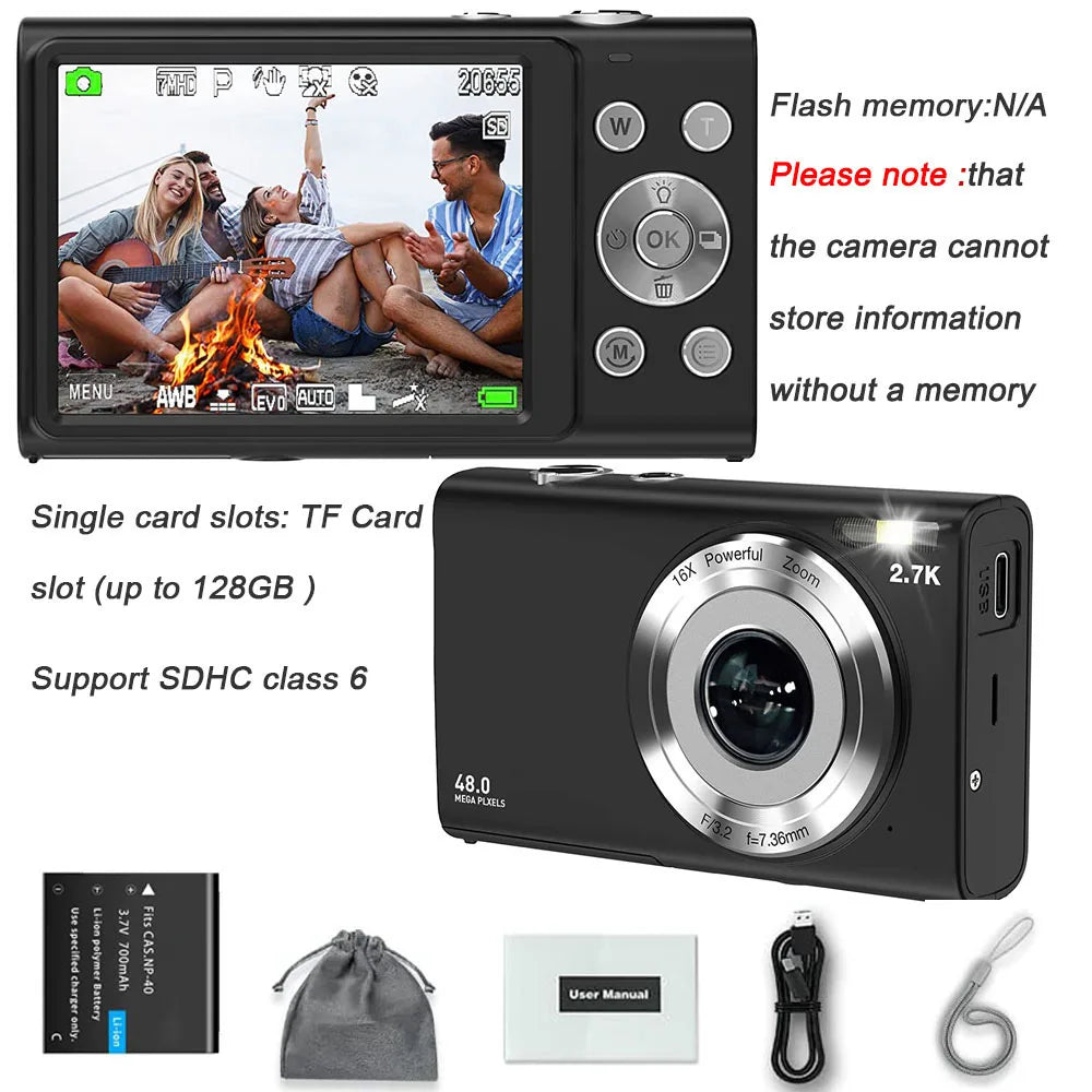 4K Digital Autofocus Vlogging Camera — 48MP with 2.8" Screen for Kids & Adults