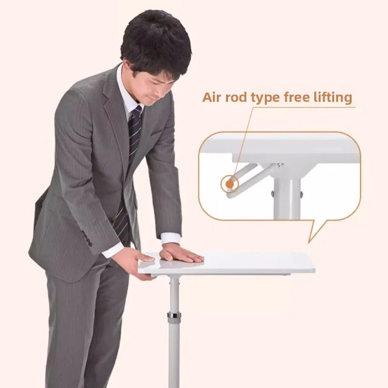 Japanese Style Rolling Desk — Adjustable Height Bedside Table with Brake Wheels & Keyboard Holder