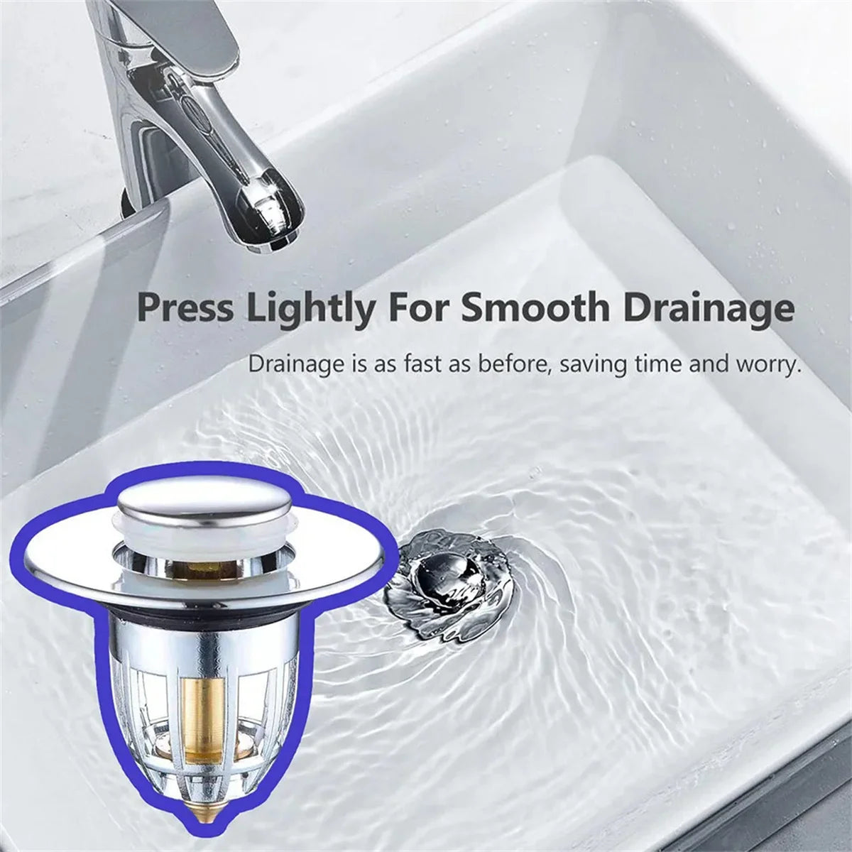 No More Clogged Drains — Pop-Up Chrome Sink Drain Stopper | Universal Rebound Filter with Hair Catcher, Easy Push Type