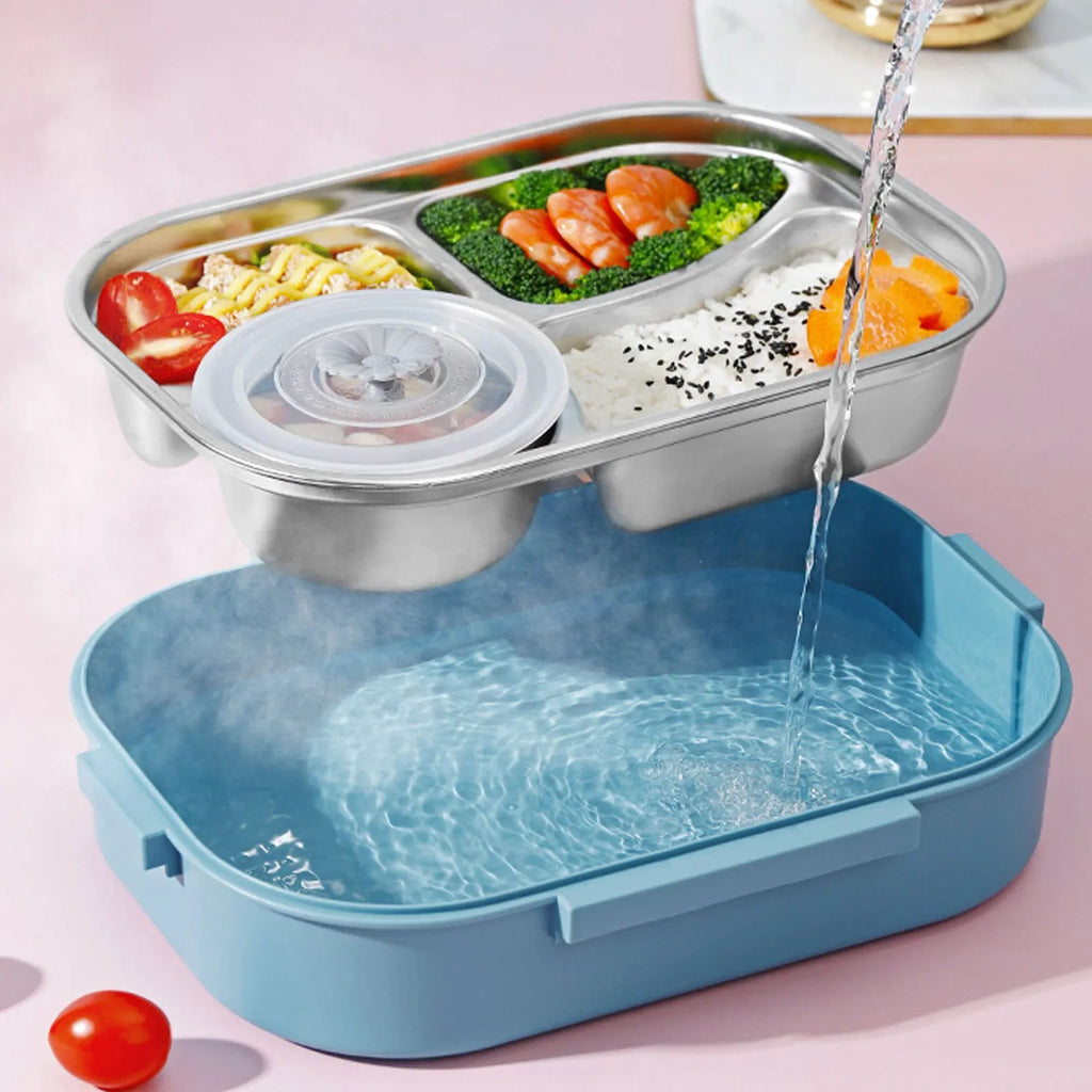 1500ml 4-Compartment Bento Lunch Box – Stainless Steel