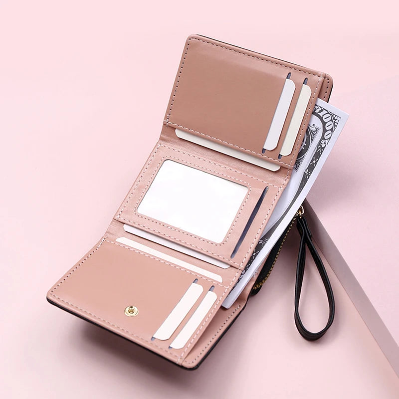 Women's Tri-Fold Wallet – Embroidered Love Pattern, Multi-Slot Card Holder
