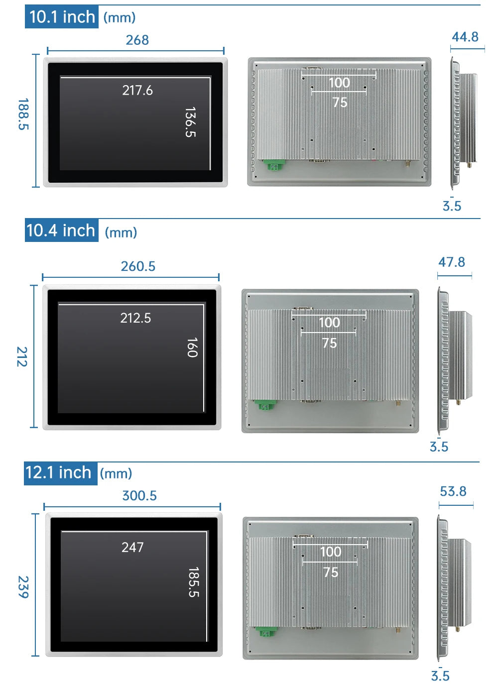TouchWo IP65 Industrial All-in-One PC – 8" to 21.5" PCAP Touch, 1080p, Win10, Embedded/Wall Mount