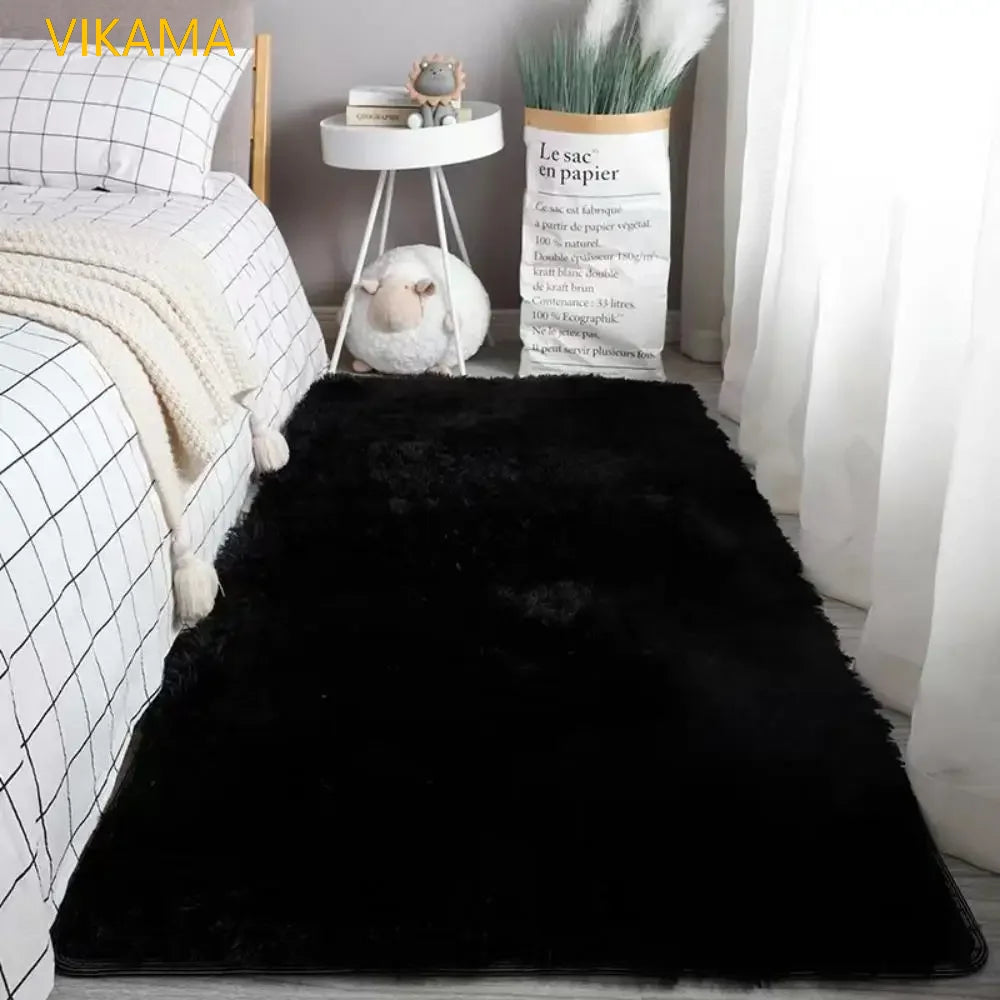 Solid Color Plush Area Rug & Bed Blanket – Soft Silk Wool Carpet for Bedroom & Living Room, 7 Colors & 7 Sizes