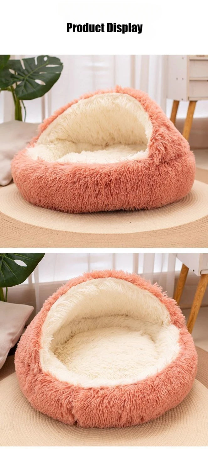 2-in-1 Soft Plush Round Pet Bed with Cover – Warm Cave Nest for Small Dogs & Cats, 50cm