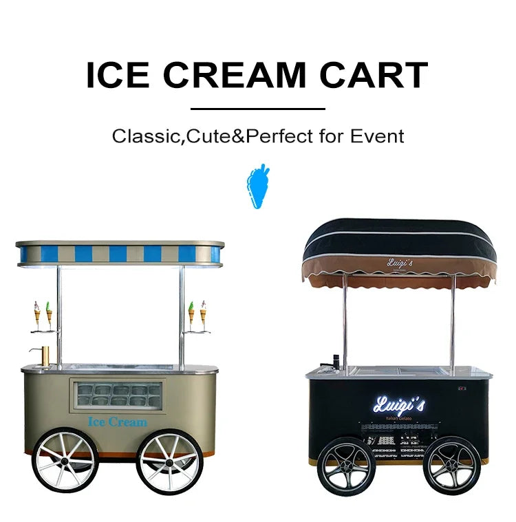 Customized Mobile Food Vending Cart with Canopy – Commercial Street Stall for Ice Cream & Snacks