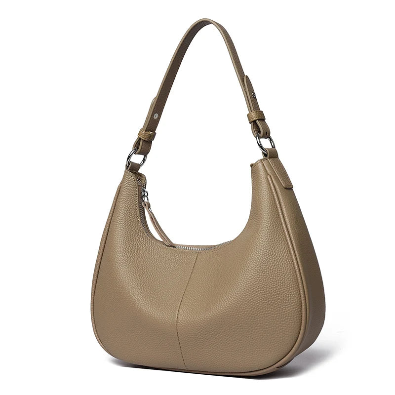 100% Genuine Cowhide Leather Half-Moon Underarm Tote Bag – Crossbody Shoulder Bag for Women