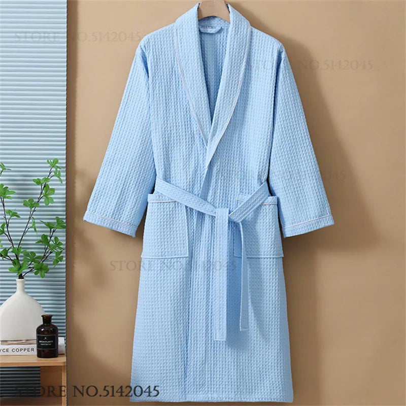 100% Cotton Waffle Couple Robe | Kimono Yukata Loungewear Bathrobe for Women & Men