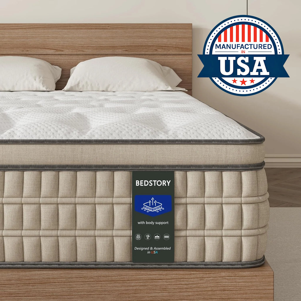 BedStory 12 Inch Hybrid Gel Memory Foam Mattress — Breathable Fabric, Queen, Full & King Sizes for Comfortable Sleep