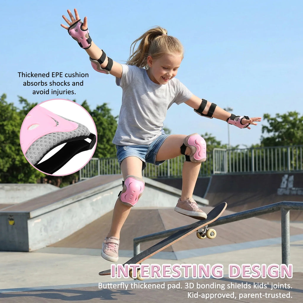6-Piece Kids Protective Gear Set – Knee Pads, Elbow Pads & Wrist Guards for Skating, Cycling & Scooter