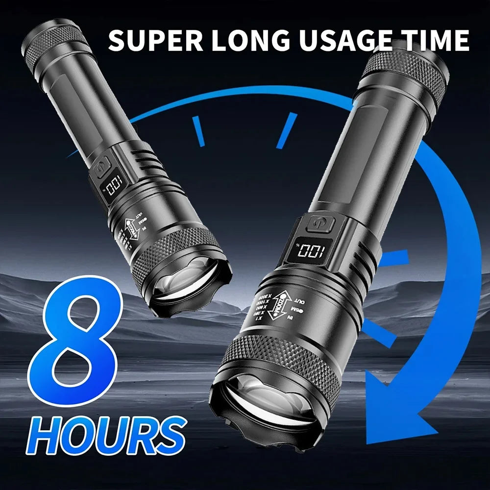 100000LM Super Bright Rechargeable LED Flashlight – Long Range Waterproof Camping Torch