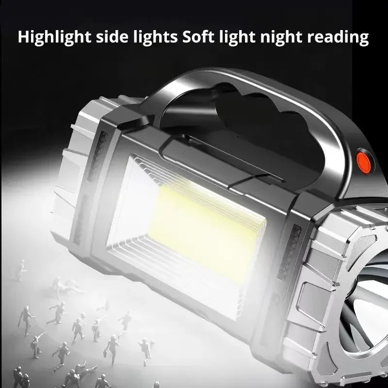USB + Solar Rechargeable COB LED Flashlight – Powerful Outdoor Camping Torch & Portable Power Bank Searchlight