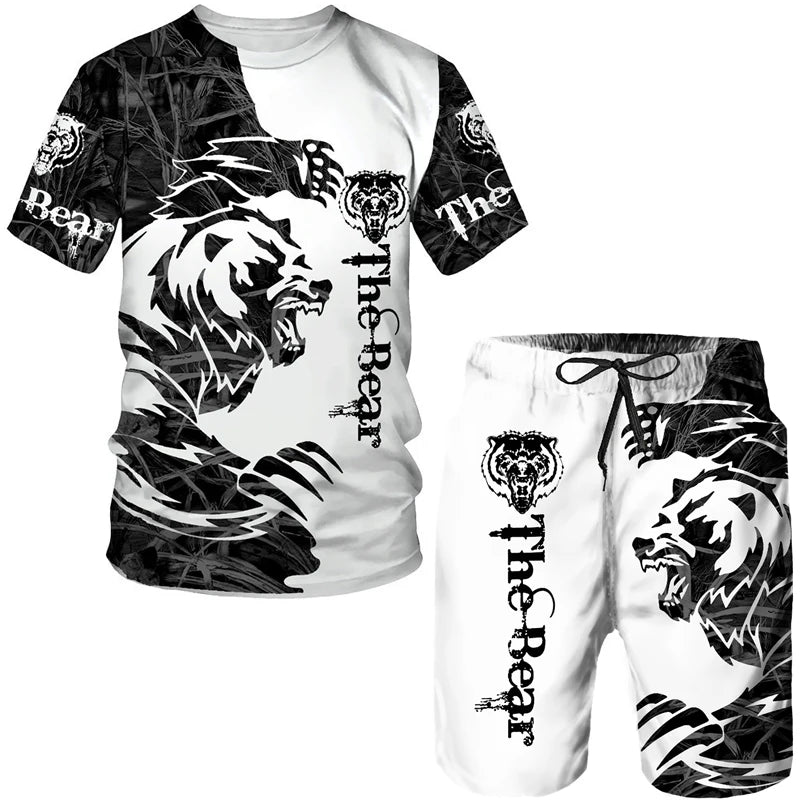Men's 3D Tiger Print Short Sleeve T-Shirt & Shorts Set – Casual Sportswear