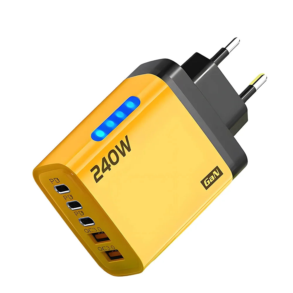 Charge 5 Devices at Once. — 5-Port USB-C PD GaN Charger | 240W Max, Quick Charge 3.0, iPhone 16/15, Samsung, Xiaomi, Huawei, US & EU Plug