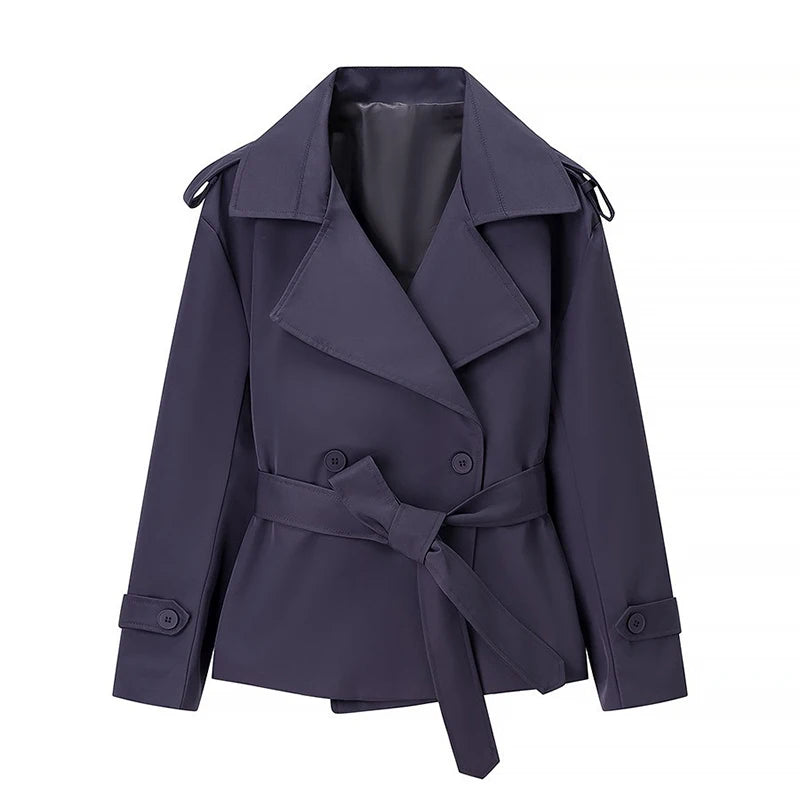 Women's Double-Breasted Cropped Trench Coat – Chic Vintage Office Jacket