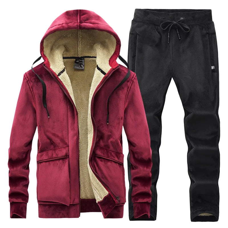 Men's Fleece Hooded Warm Tracksuit – Thick Winter Hoodie & Sweatpants Set