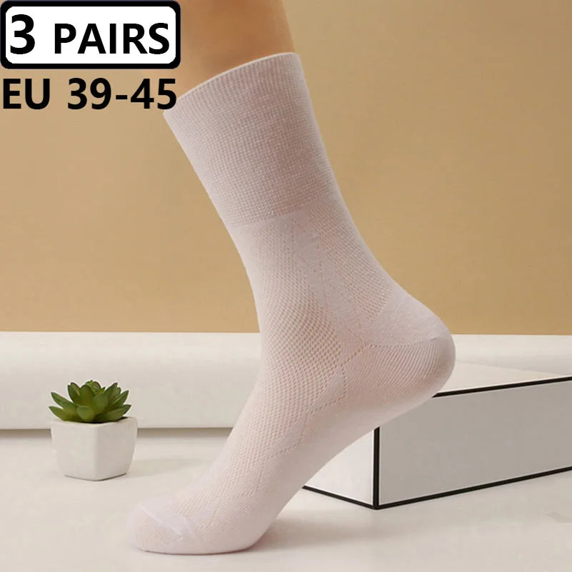 Plus Size Diabetic Varicose Vein Socks EUR 45–50 – 3 Pairs Cotton Loose Mouth Comfort Socks for Men & Women