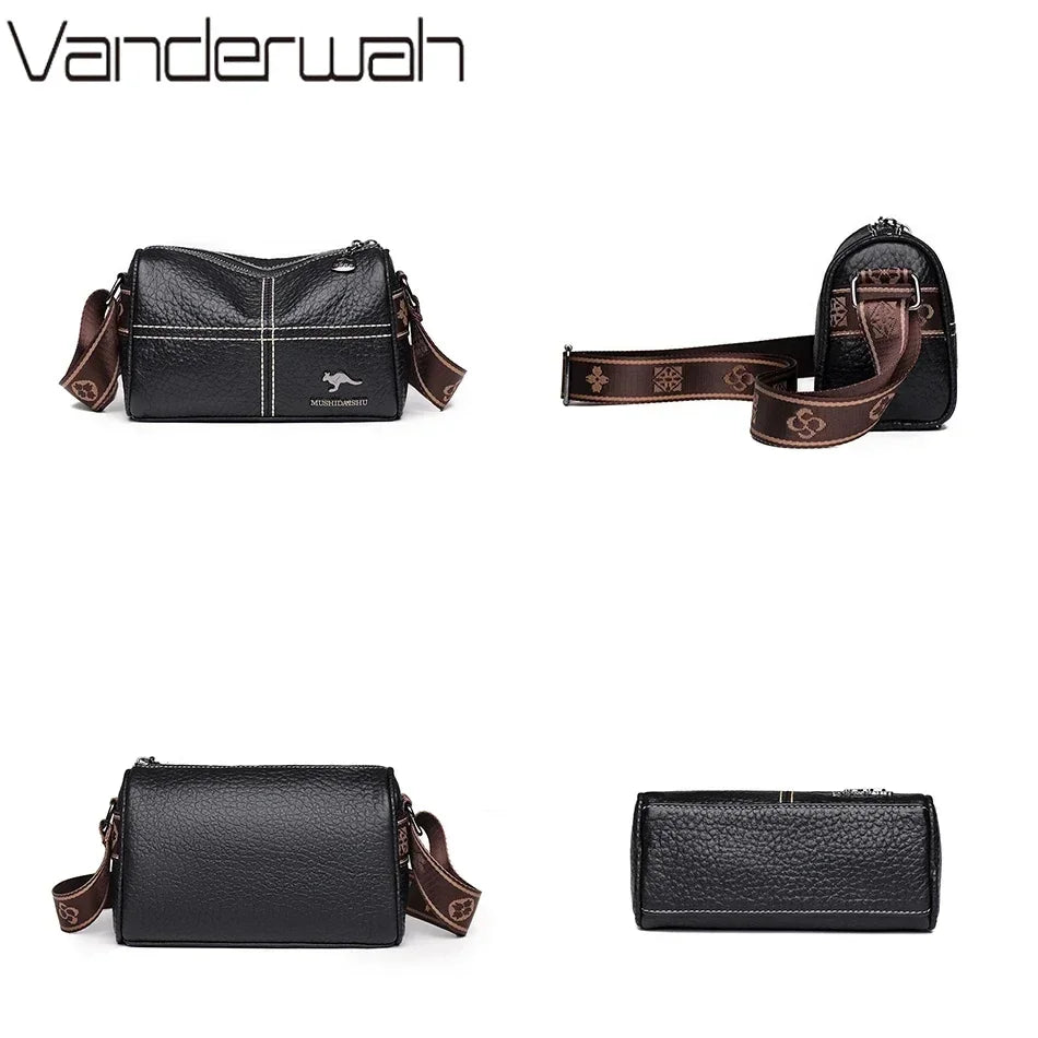 Luxury Genuine Leather Barrel Crossbody Bag – Sequin Shoulder Messenger Bag for Women