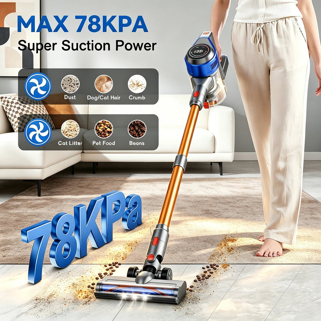 Honki 78KPA Cordless Vacuum Cleaner — LED High Power Wet & Dry Handheld for Pet Hair & Carpet
