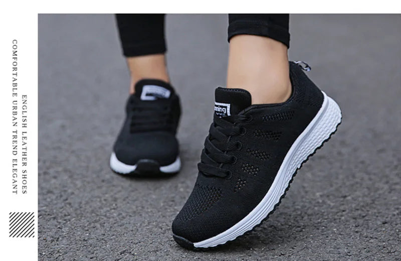 Women’s Casual Mesh Flat Sneakers — Breathable Lightweight Walking Shoes